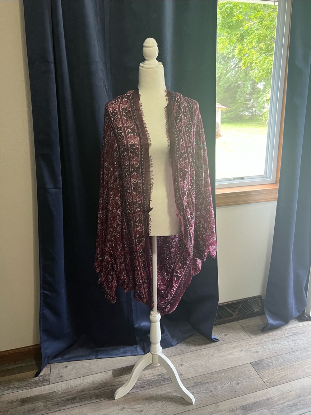 Maurices Boho Paisley Open Front Kimono Cardigan - Burgundy